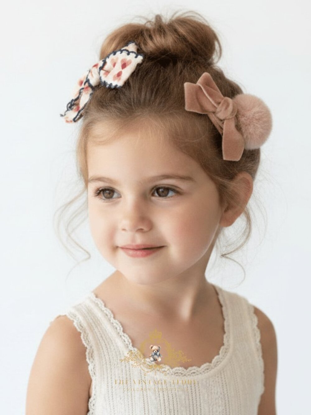 NWT Pretty Girls Hair Bows Hair Clips Kids Accessories Set of 3 Ribbons Pom Pink